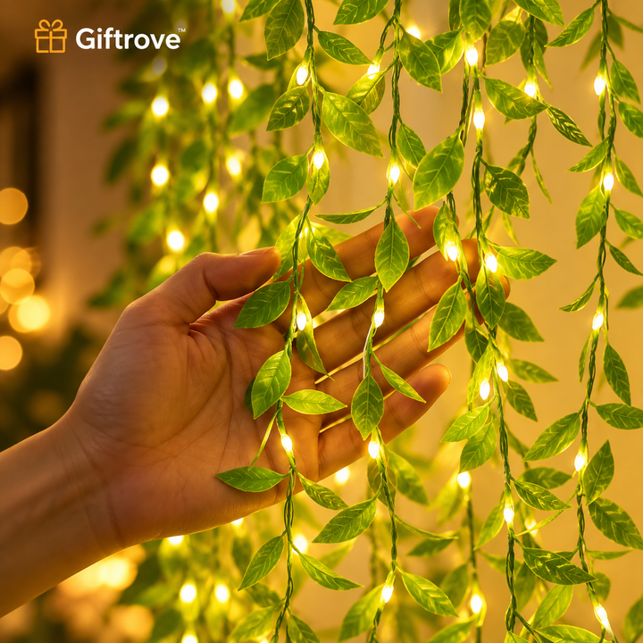 Giftrove Leaf Curtain Lights for Decoration – 3M Warm White LED Fairy Lights for Home & Diwali