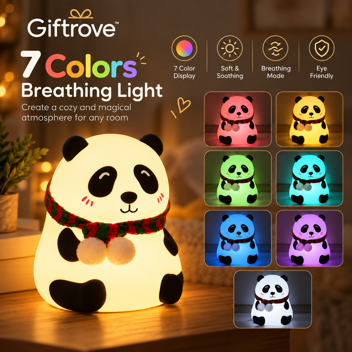 GIFTROVE Panda Silicone Night Light for Kids – Cute LED Lamp & Diwali Gift