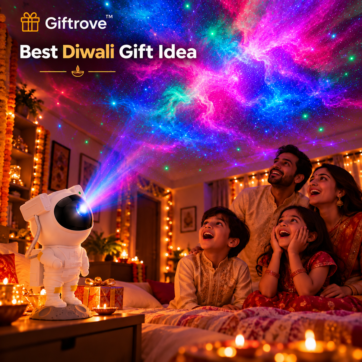 Giftrove Astronaut Galaxy Projector Light for Bedroom – Diwali Gift for Kids & Home Decoration