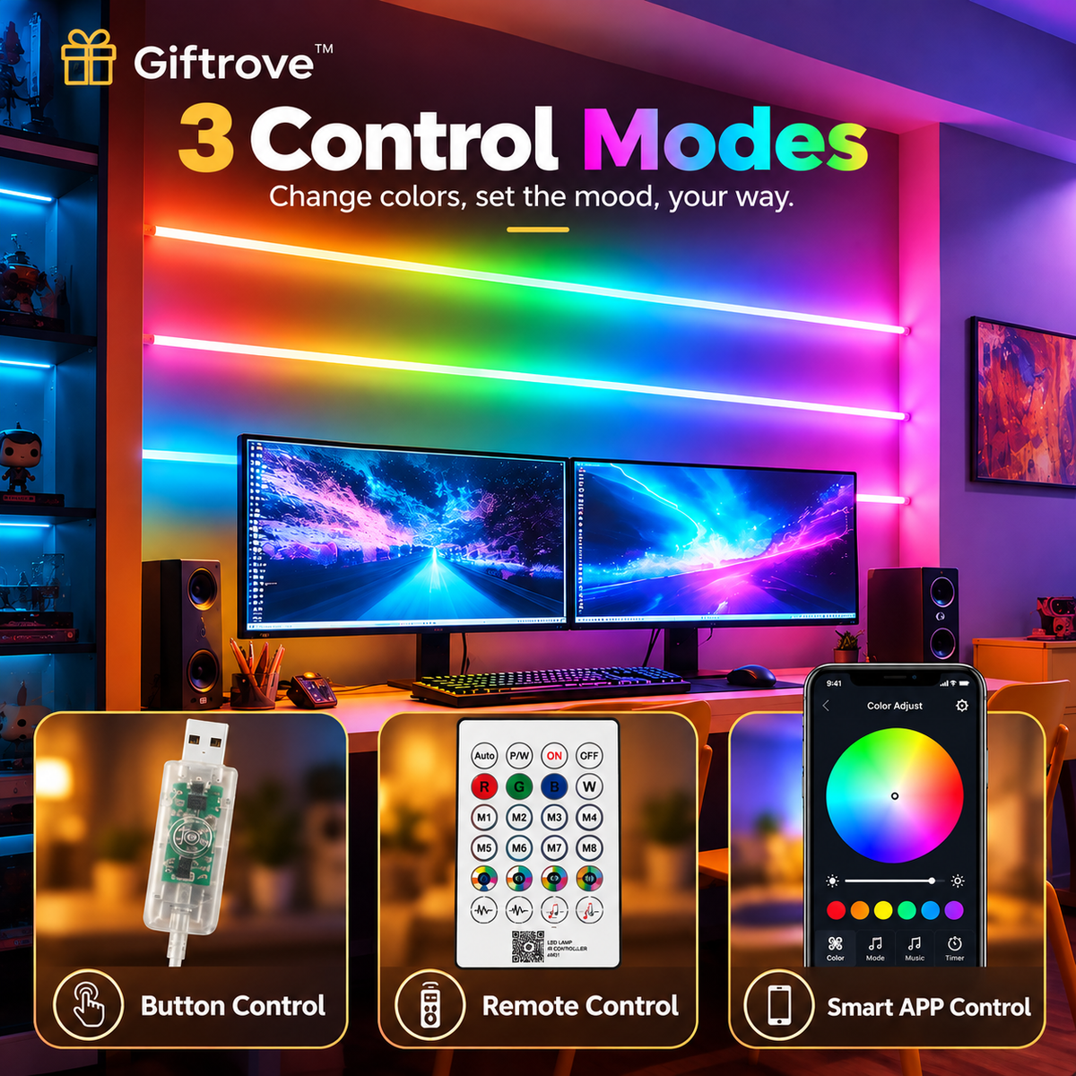 Giftrove RGB Neon LED Strip Light for Home Decoration, Bedroom, Gaming Room & Diwali