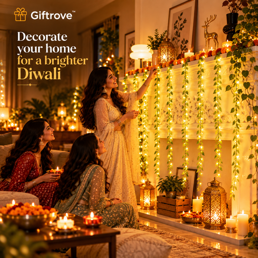 Giftrove Leaf Curtain Lights for Decoration – 3M Warm White LED Fairy Lights for Home & Diwali