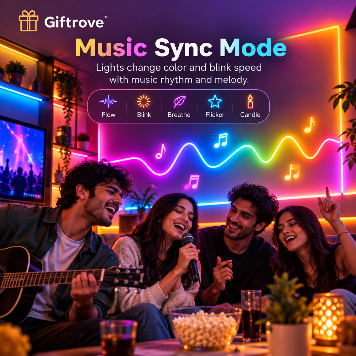 Giftrove RGB Neon LED Strip Light for Home Decoration, Bedroom, Gaming Room & Diwali