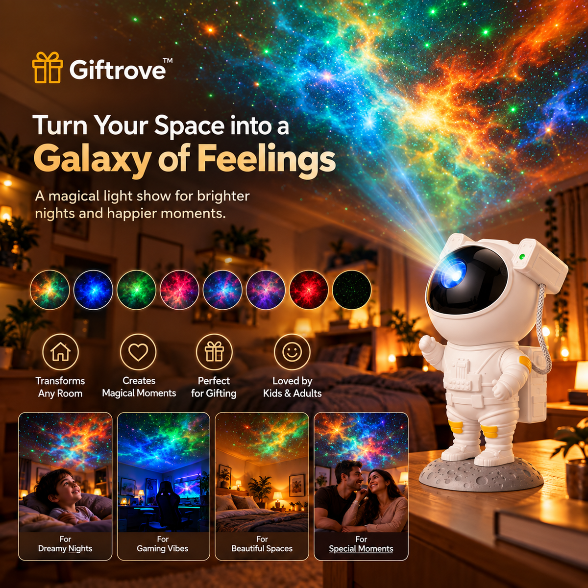 Giftrove Astronaut Galaxy Projector Light for Bedroom – Diwali Gift for Kids & Home Decoration