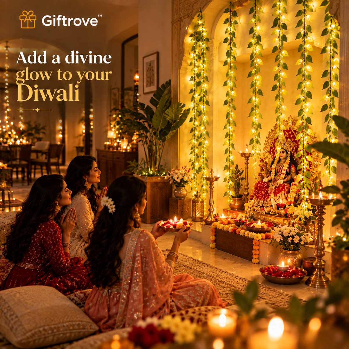 Giftrove Leaf Curtain Lights for Decoration – 3M Warm White LED Fairy Lights for Home & Diwali