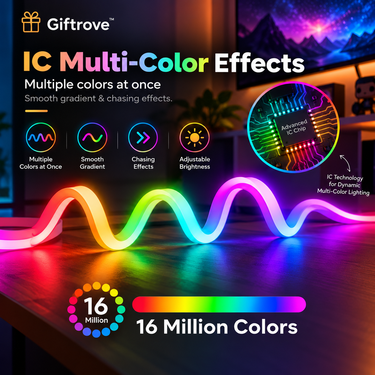 Giftrove RGB Neon LED Strip Light for Home Decoration, Bedroom, Gaming Room & Diwali