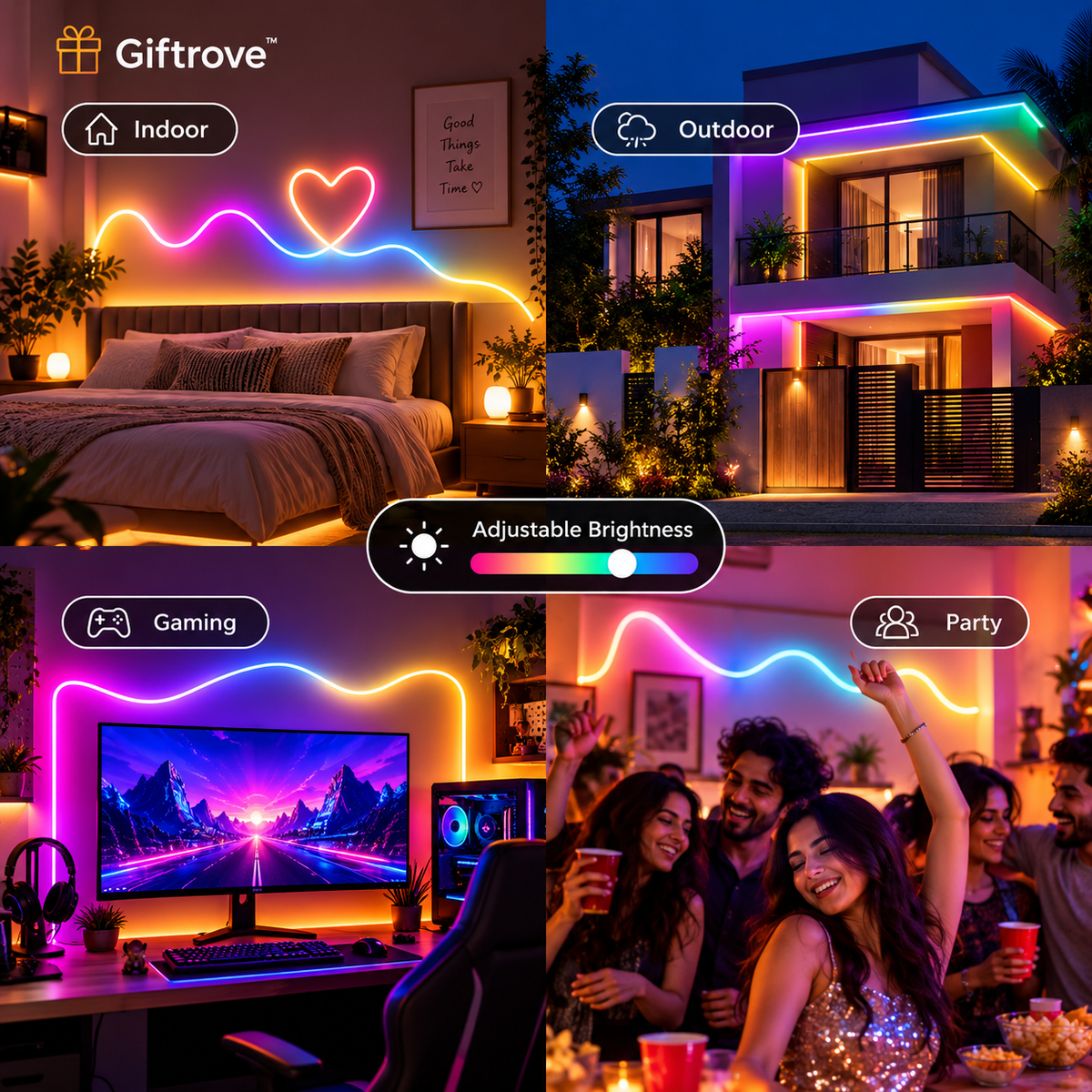 Giftrove RGB Neon LED Strip Light for Home Decoration, Bedroom, Gaming Room & Diwali
